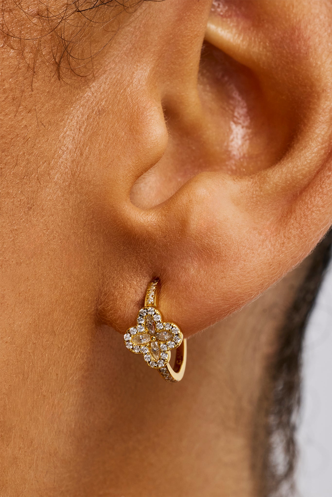 Iced Motif Hoop Earrings - 12mm - Gold